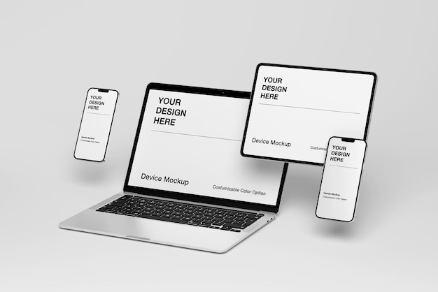 PSD customizable background and object color device mockup with minimal background and realistic scene