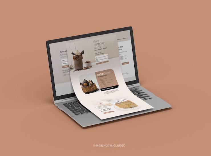PSD customizable mockup of laptop with poppedup changeable screens 3d render