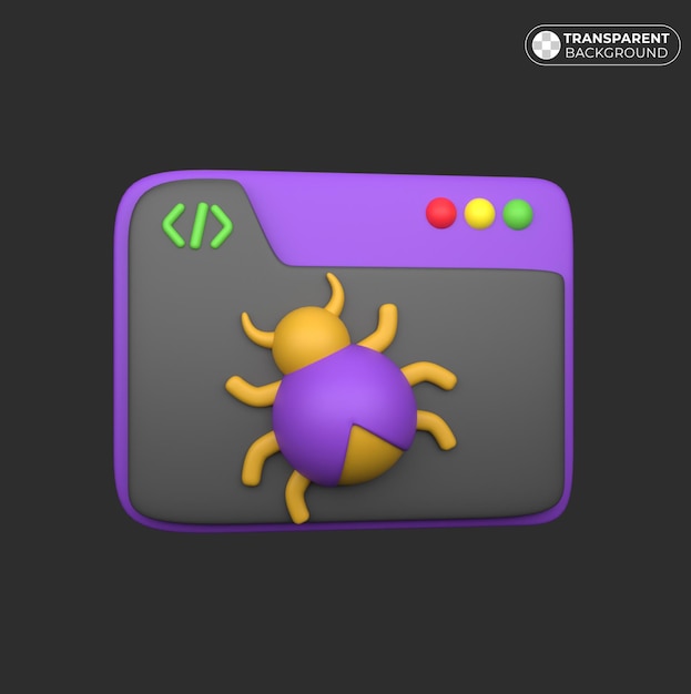 PSD cute bug in code 3d icon