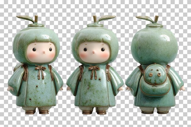 PSD cute ceramic character figurine with leaf hat and backpack