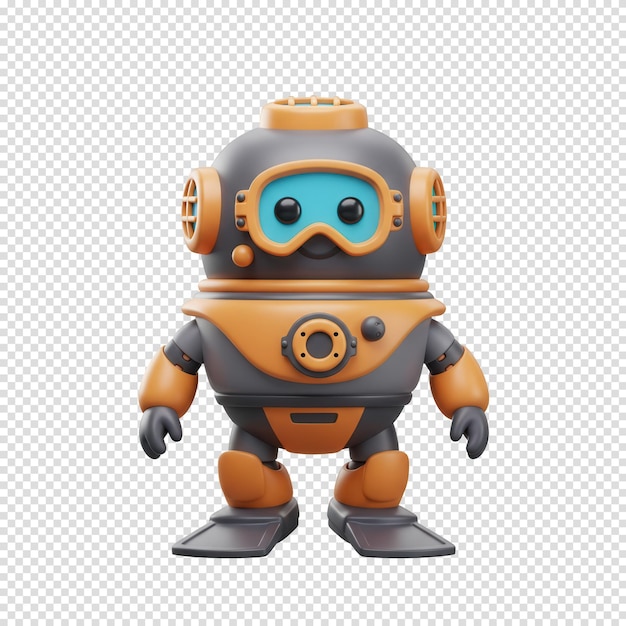 PSD a cute robot character in diving suit on transparent background ready for adventure