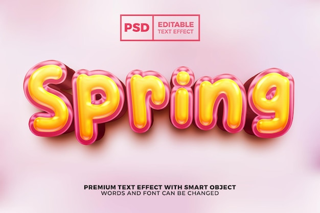 PSD cute spring time 3d editable text effect cartoon style