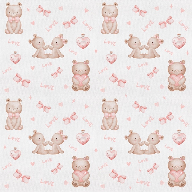 PSD cute teddy bears with hearts and bows