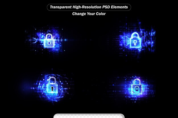 PSD cyber security concept padlock with keyhole icon on digital data background