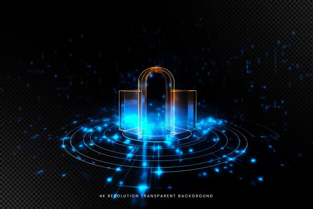 PSD cyber security lock technology global network digital data protection on transparent background