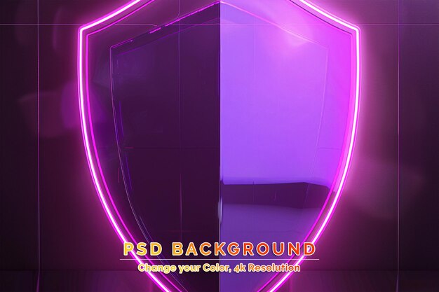 PSD cyber system security digital shield futuristic technology with neon glow