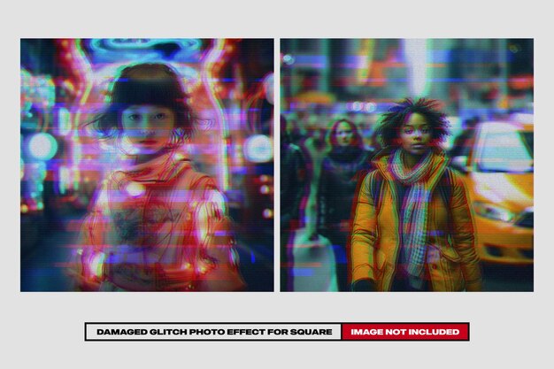 PSD damaged glitch photo effect for square