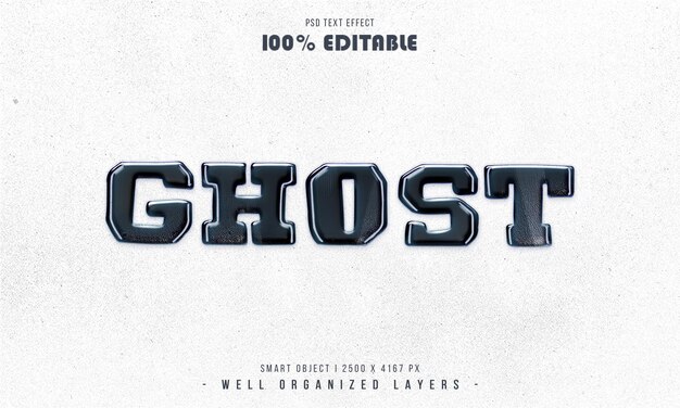 PSD dark metallic ghost 3d text effect