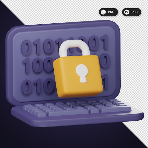 PSD data encryption cyber security icons set ux ui web design elements 3d rendering