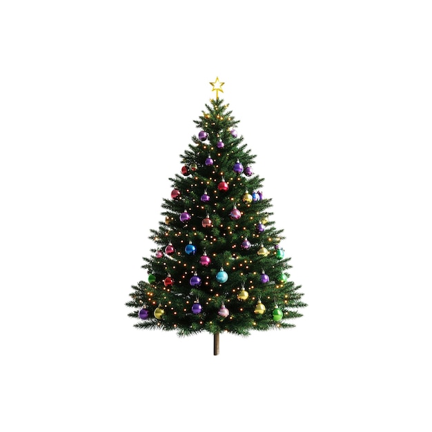 PSD decorated christmas tree isolated on white background