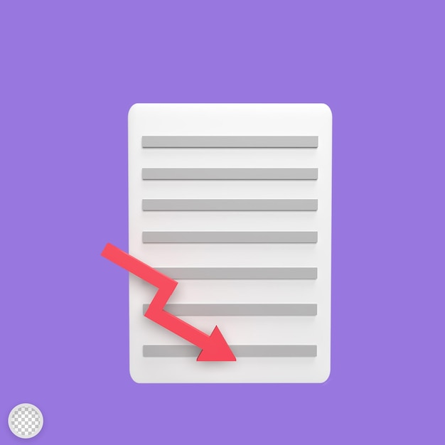 PSD decrease document graph 3d icon model cartoon style render illustration