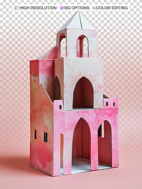 PSD delicate origami structure inspired by middle eastern architecture in pink