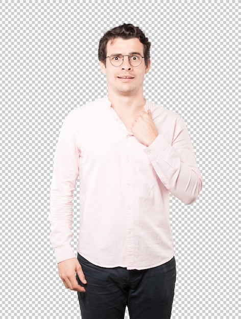 PSD depressed young man doing a gesture of stress