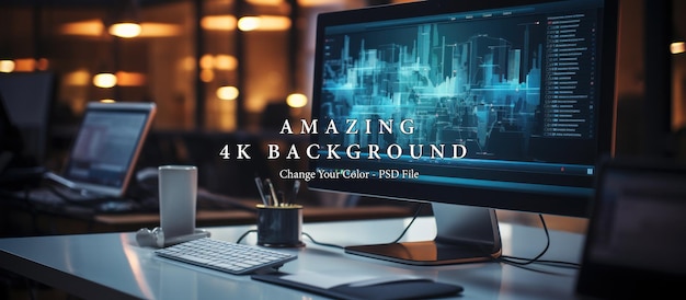 PSD desktop computer with data visualization on screen