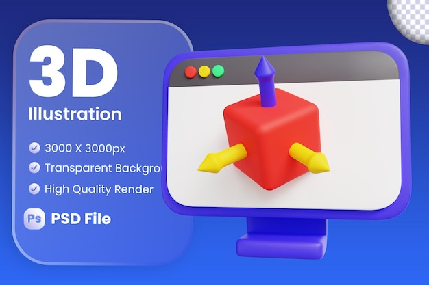 PSD desktop pc with 3d box 3d illustration