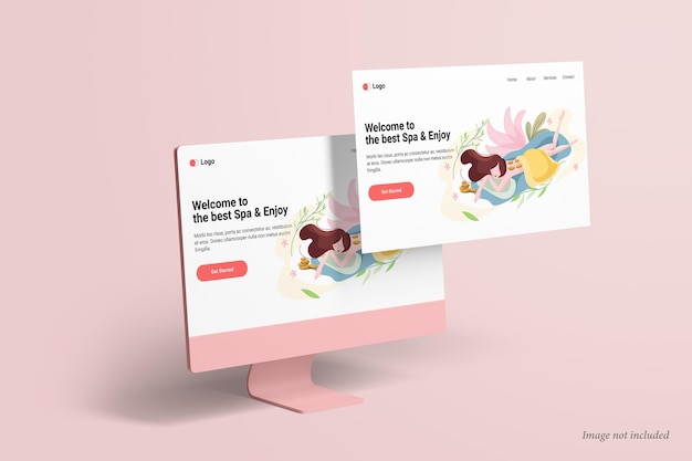 PSD desktop screen mockup perspective view