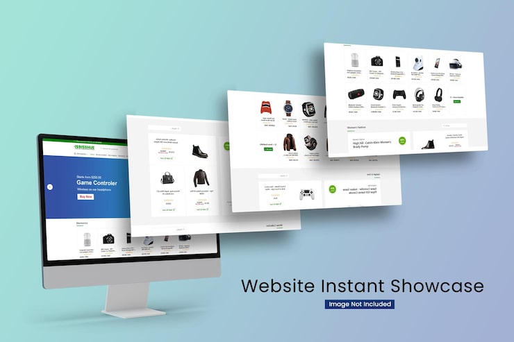 PSD desktop screen with website presentation mockup