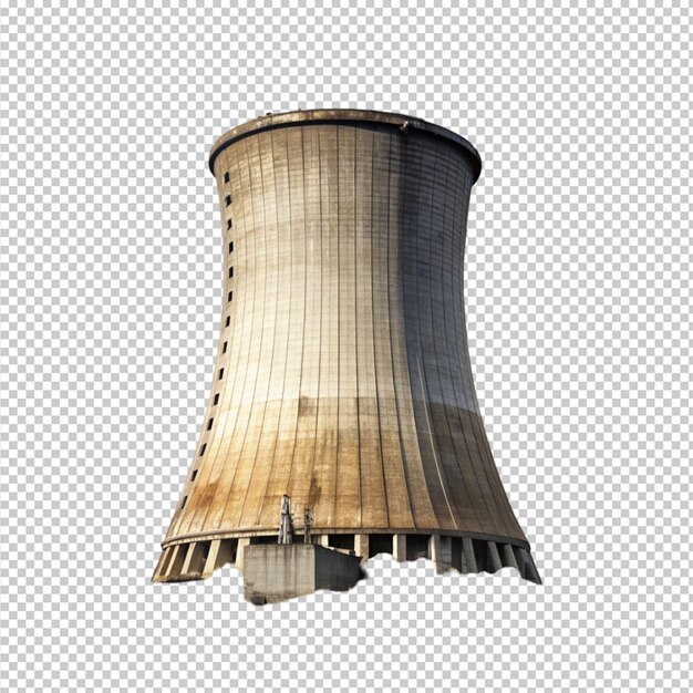 PSD destroyed nuclear cooling tower on transparent background