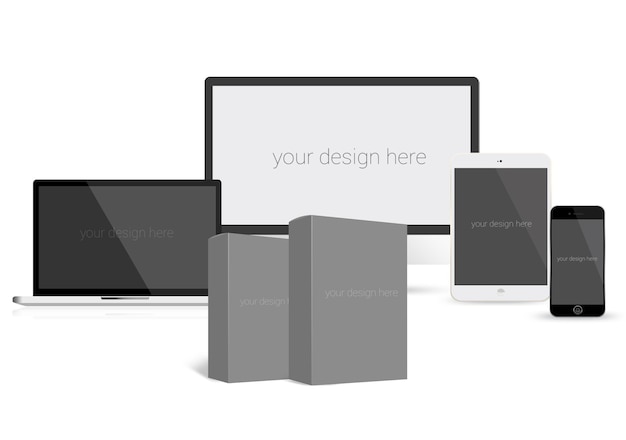 PSD device mockup compilation tablet software box computer laptop and smartphone mockup showcase