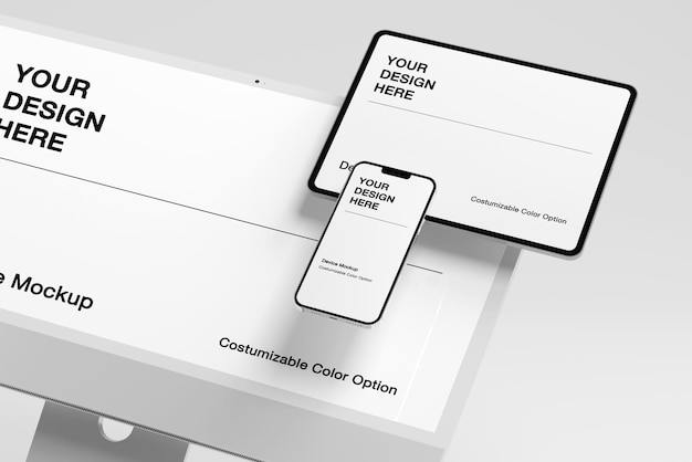 PSD device mockup with minimal background and realistic scene customizable background and object color