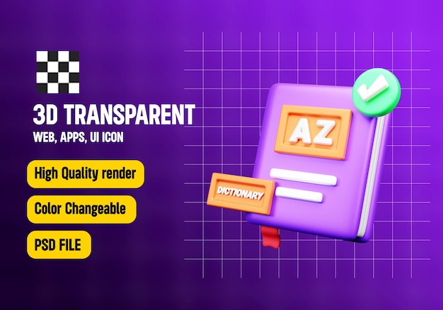 PSD dictionary 3d icon or library 3d icon