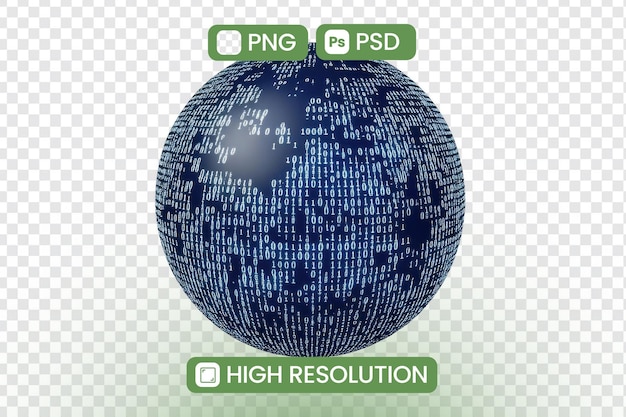 PSD digital globe exploring global data networks and binary code visualization with highresolution graphics a journey into the digital worlds complexity