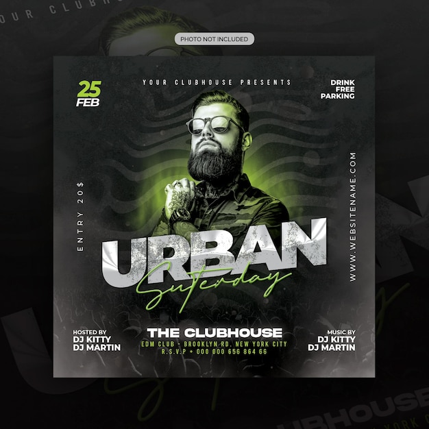 PSD dj club night party urban flyer and social media post template