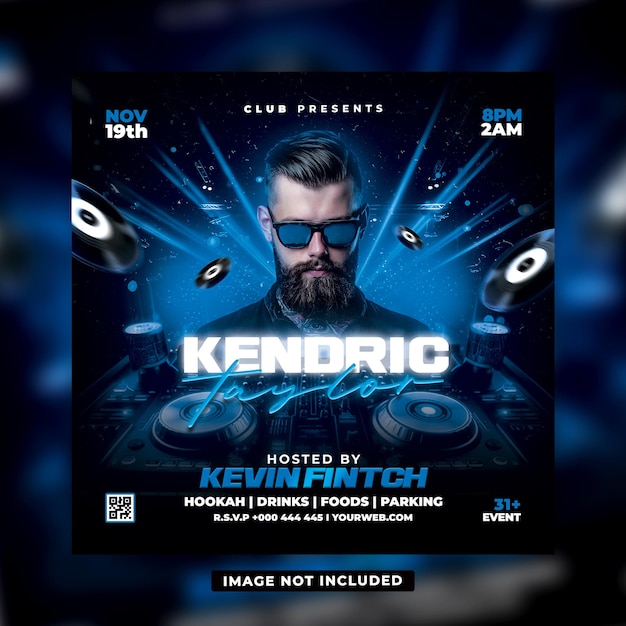 PSD dj night club party flyer template or instagram post banner designs