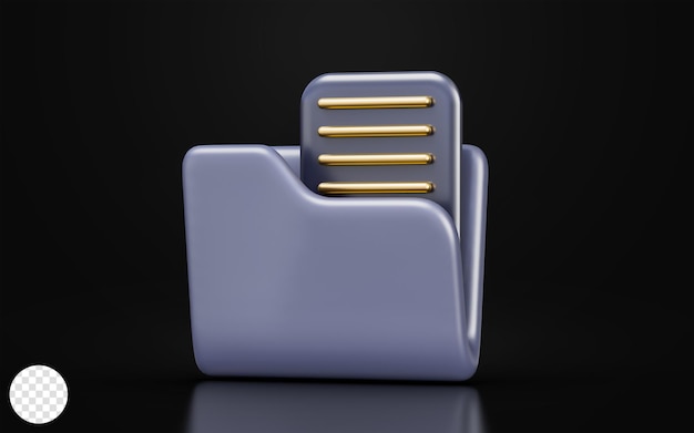 PSD document with folder sign on dark background 3d render concept for file information save store