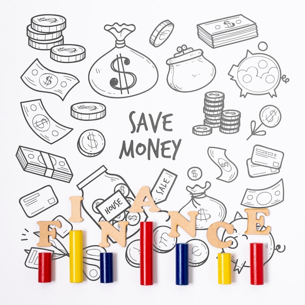 PSD doodle financial background and bar chart