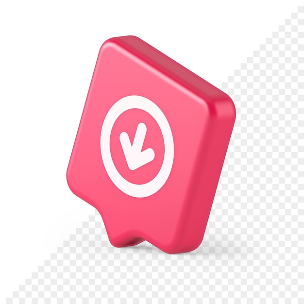 PSD down arrow circle frame button web interface pointer navigation app 3d realistic speech bubble icon
