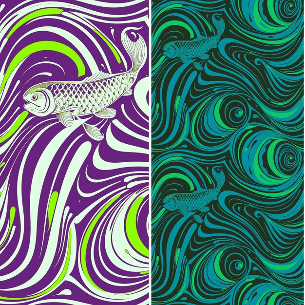 PSD dragonfish with swirling light patterns fluid design and cir nature pattern vector designs