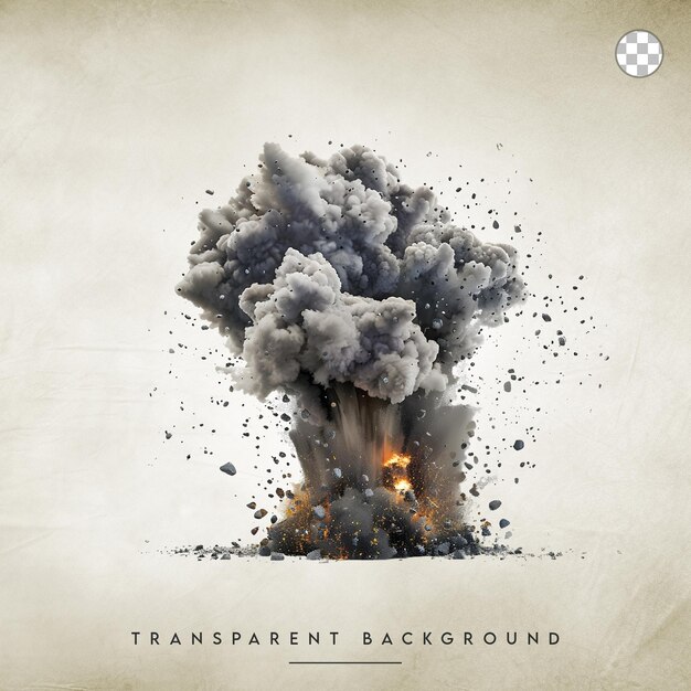 PSD dramatic explosion with smoke and debris isolated on transparent background