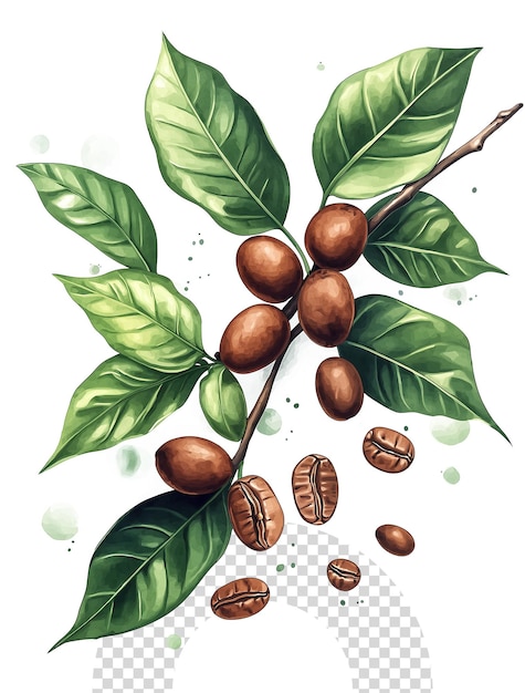 PSD a drawing of a coffee tree with coffee beans and coffee beans