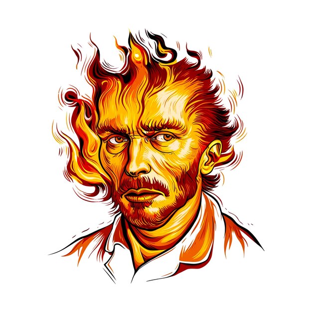 PSD a drawing of a man with a fire on his face