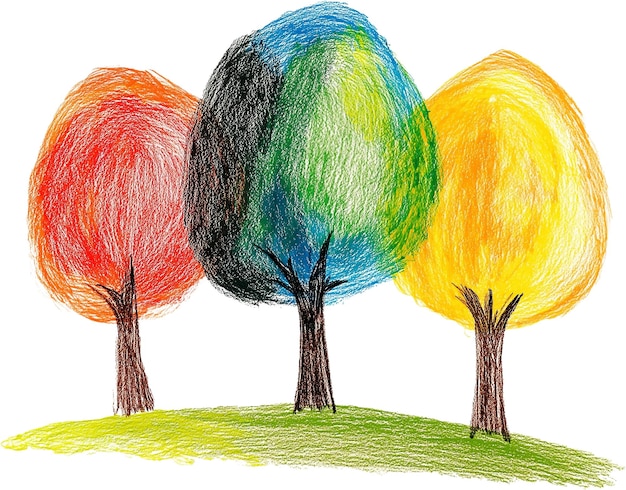 PSD a drawing of three trees with different colors