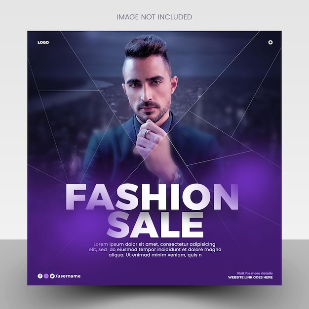 PSD dynamic fashion sale social media post feed template purple banner