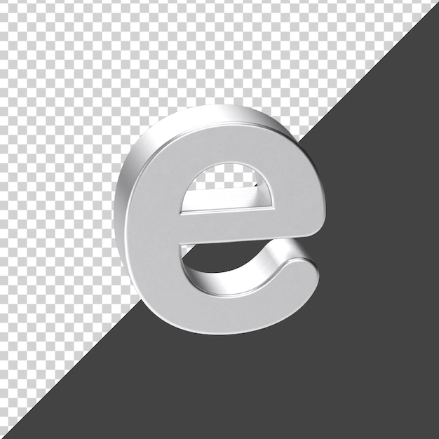PSD e letter made of silver in 3d rendering 3d realistic letter e
