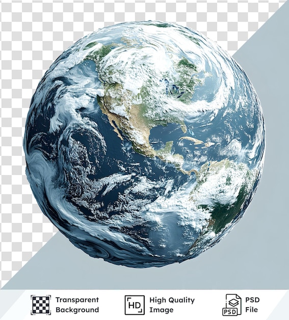 PSD earth rotating with clouds and transparent background