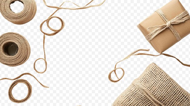 PSD ecological packing using natural ribbon on a white background