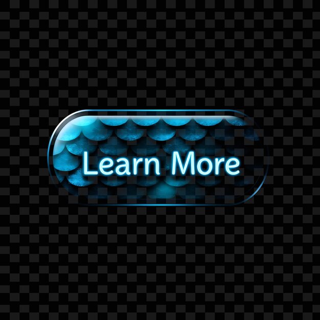 PSD effect learn more text in shimmering scale neon button patterned like fish scales iridescent and s