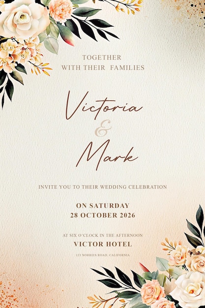PSD elegant floral wedding invitation