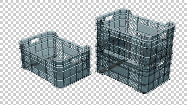 PSD empty plastic crate on transparent background 3d rendering illustration