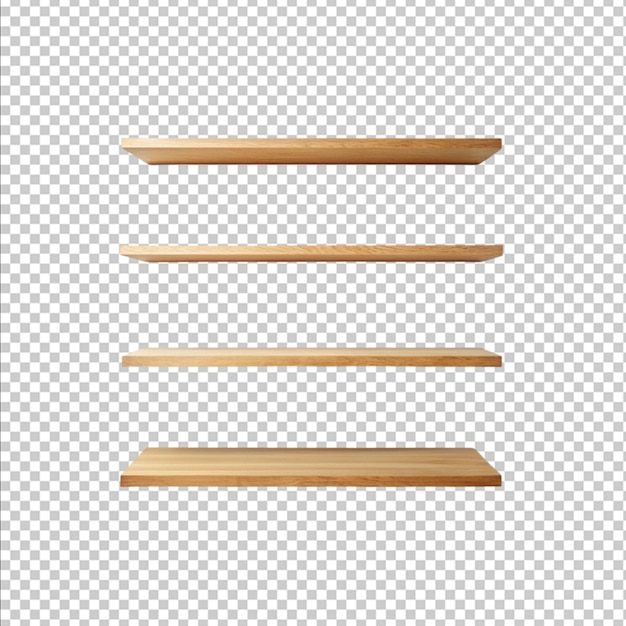 PSD empty wooden shelves on white wall