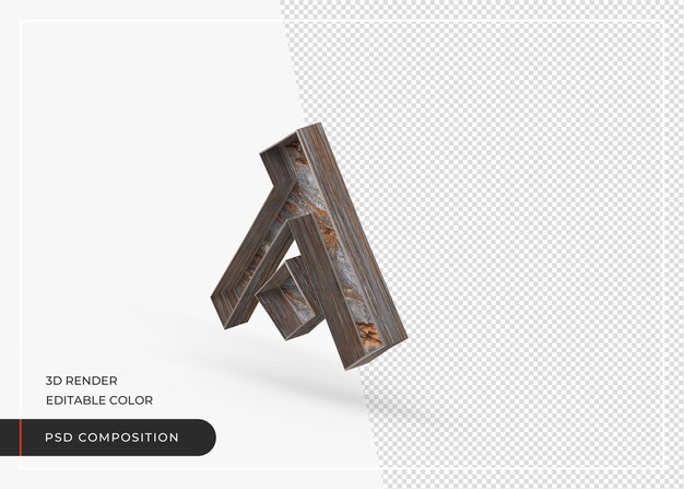 PSD english alphabet letter a isolated made of tree bark in 3d rendering