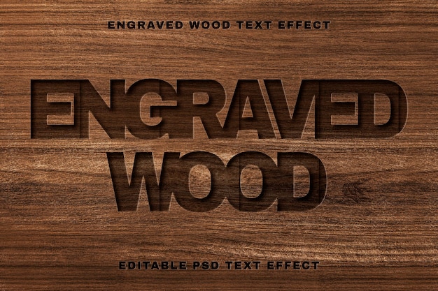 PSD engraved wood text effect psd  editable template