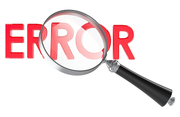 PSD error under magnifying glass mistake detection debugging quality control system analysis or software issues concepts 3d rendering isolated on transparent background