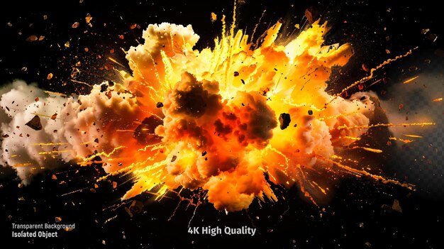 PSD explosion effect with fire sparks and smoke on a transparent background