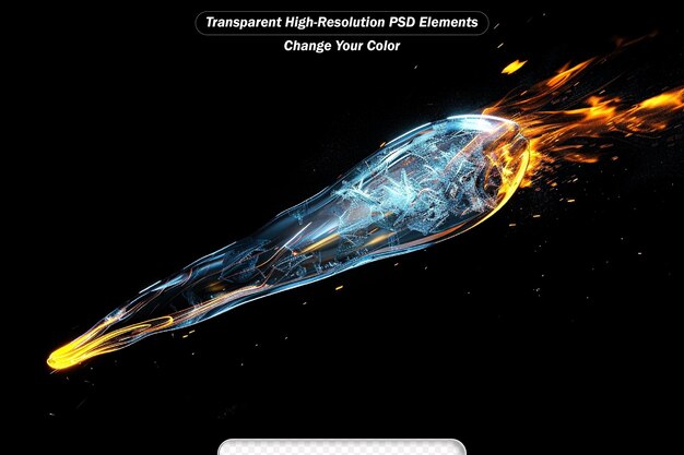 PSD falling comets asteroids or meteors with flame trail isolated on transparent background