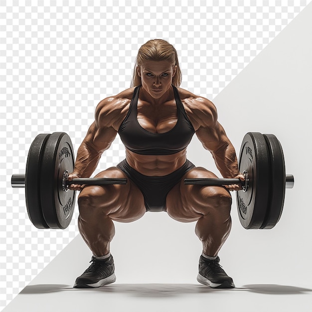 PSD a female bodybuilder with a barbell on the back